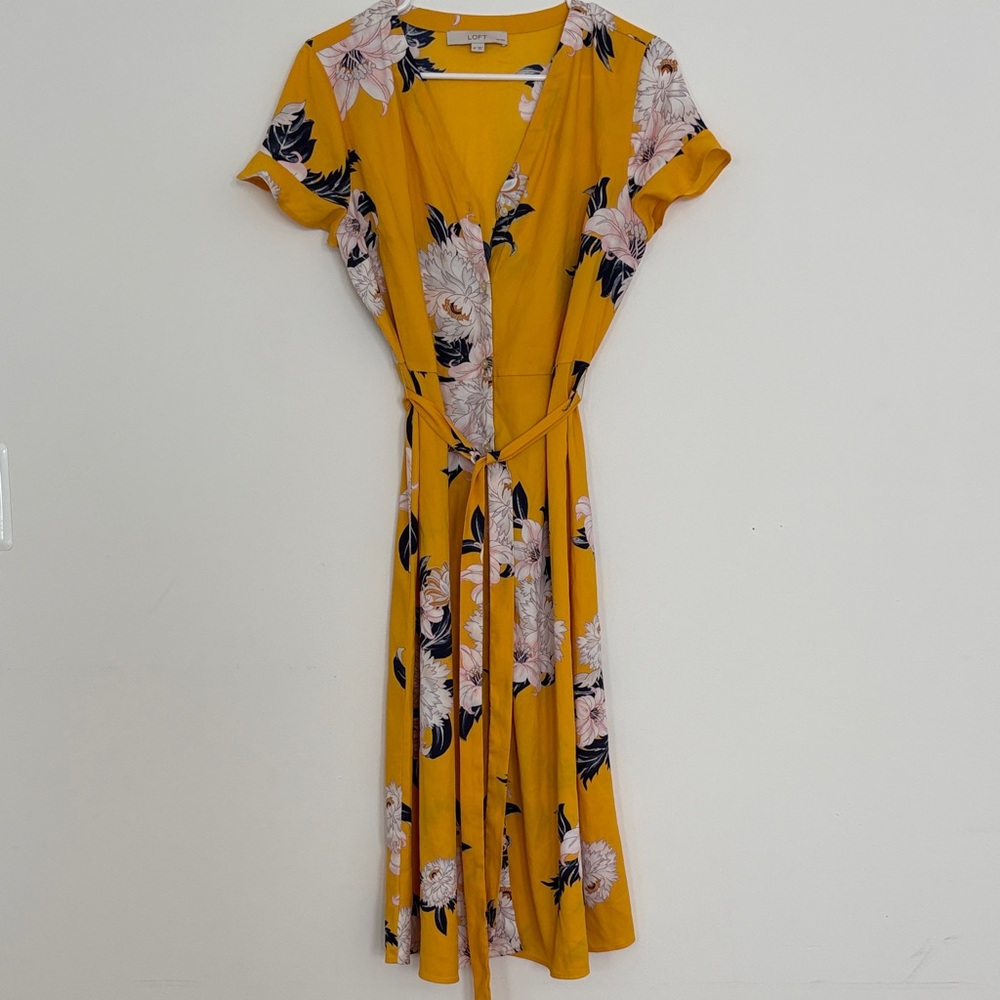 LOFT Floral Yellow Wrap Dress